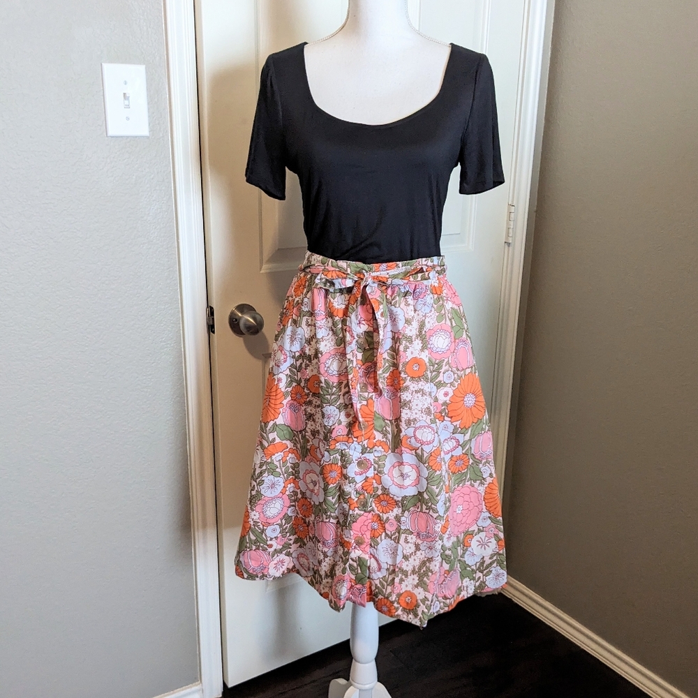 Talbots Floral A-Line Skirt - Pink and Orange